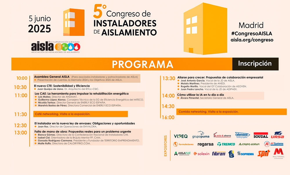 REHABILITA CON ?XITO | El 5º Congreso AISLA reunirá en Madrid a los profesionales de la instalación para abordar los retos normativos y de futuro del sector REHABILITA CON ÉXITO | El 5º Congreso AISLA reunirá en Madrid a los profesionales de la instalación para abordar los retos normativos y de futuro del sector